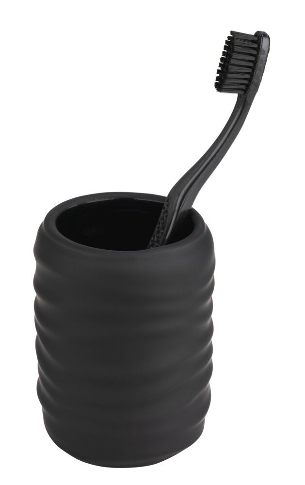 Tannbørsteholder Illana keramikk svart Ø8x10,5 cm soft-touch sideprofil