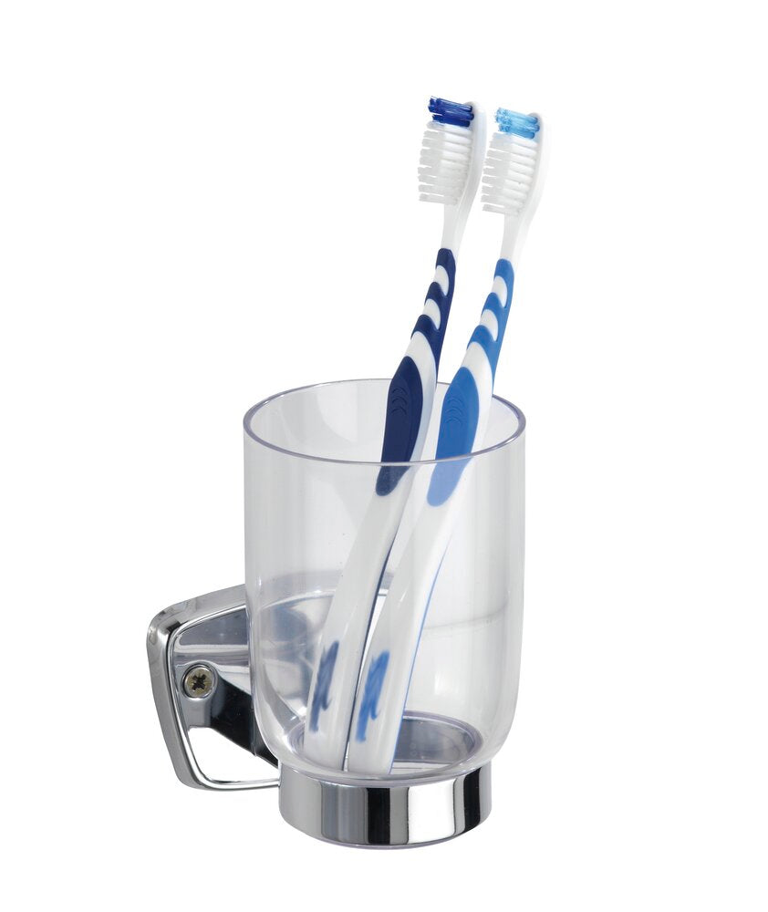 Tannbørsteholder med glass rustfritt stål Basic WENKO forfra