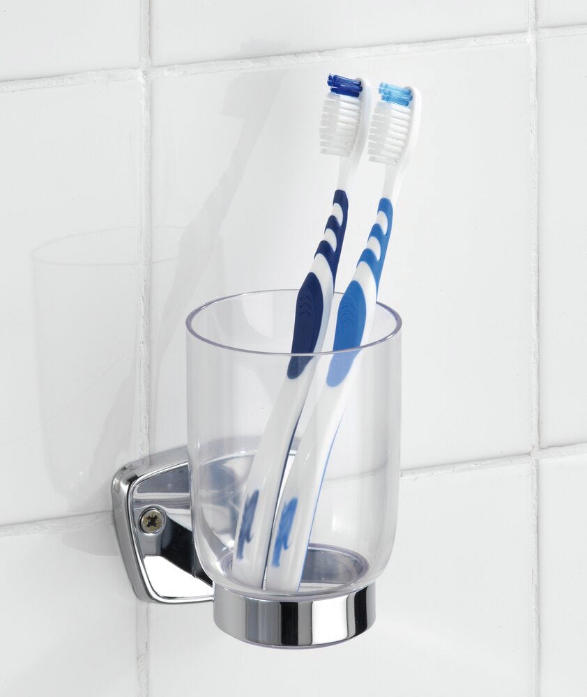 Tannbørsteholder med glass rustfritt stål Basic WENKO bakside
