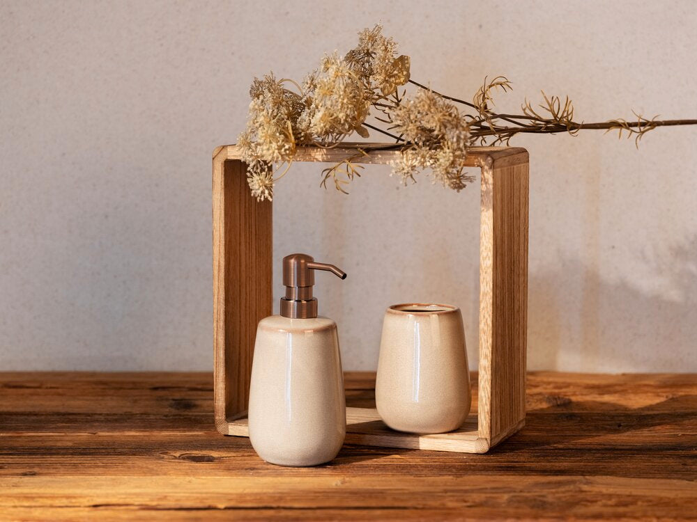 Tannbørsteholder Sirmione keramikk beige bakside