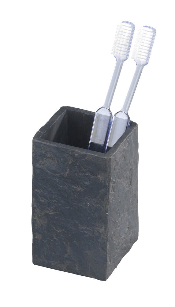 Tannbørsteholder Slate Rock skiferdesign polyresin svart forfra