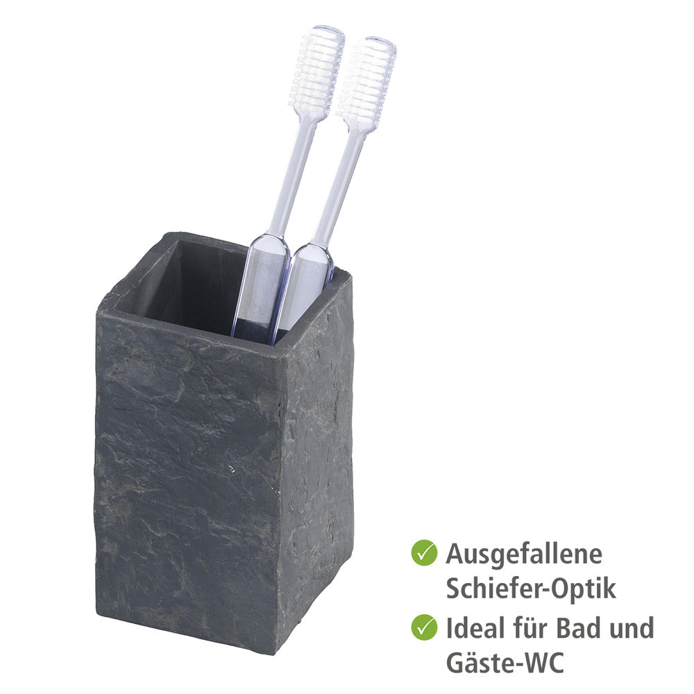 Tannbørsteholder Slate Rock skiferdesign polyresin svart bakside