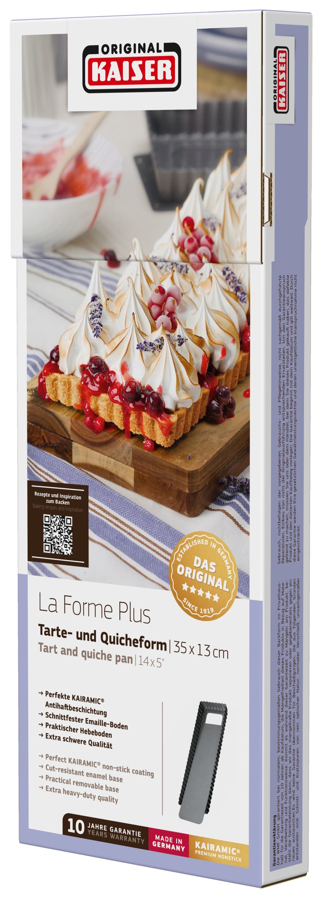 Tarte- og quicheform rektangulær med løs bunn 35x13 cm non-stick Kaiser nærbilde av løs bunn