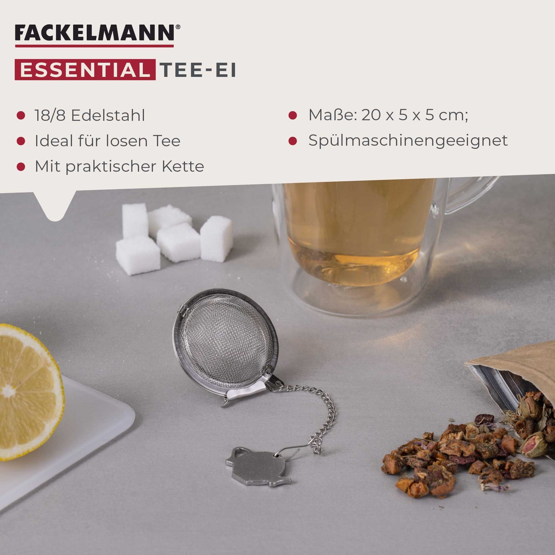 Nærbilde av te-egg rustfritt stål med kjede Ø5 cm - Fackelmann