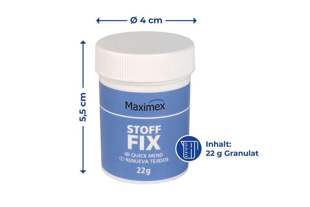 Tekstilfikspulver 22 g vask- og rengjøringsbestandig - Maximex bakside