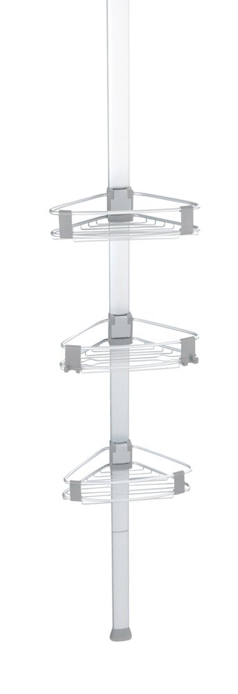 Teleskop dusj-hjørnehylle aluminium 3 hyller Purio - Wenko forfra