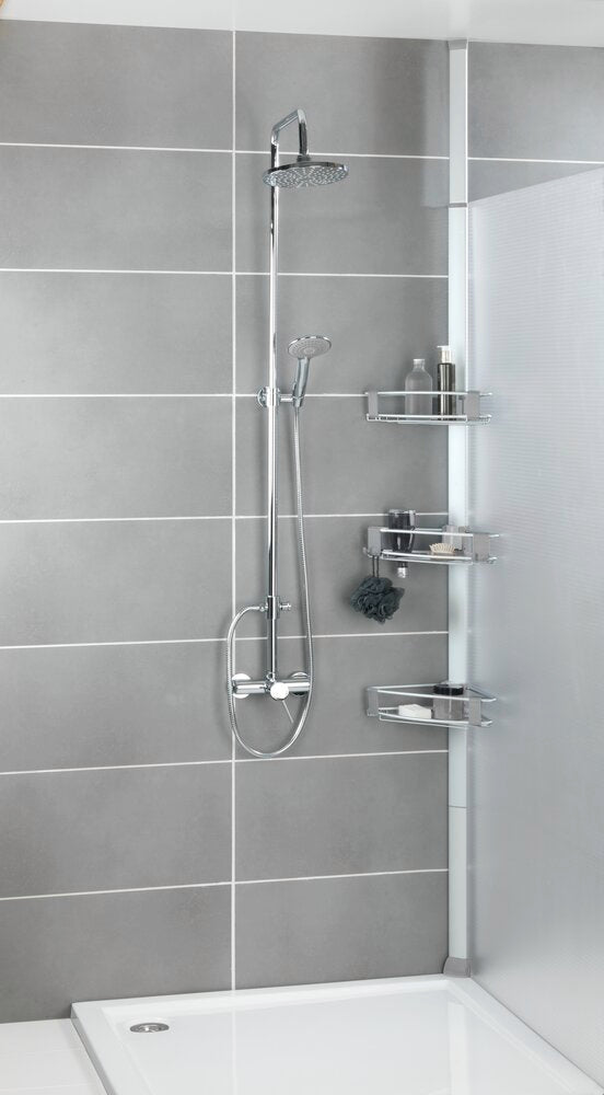 Teleskop dusj-hjørnehylle aluminium 3 hyller Purio - Wenko bakside