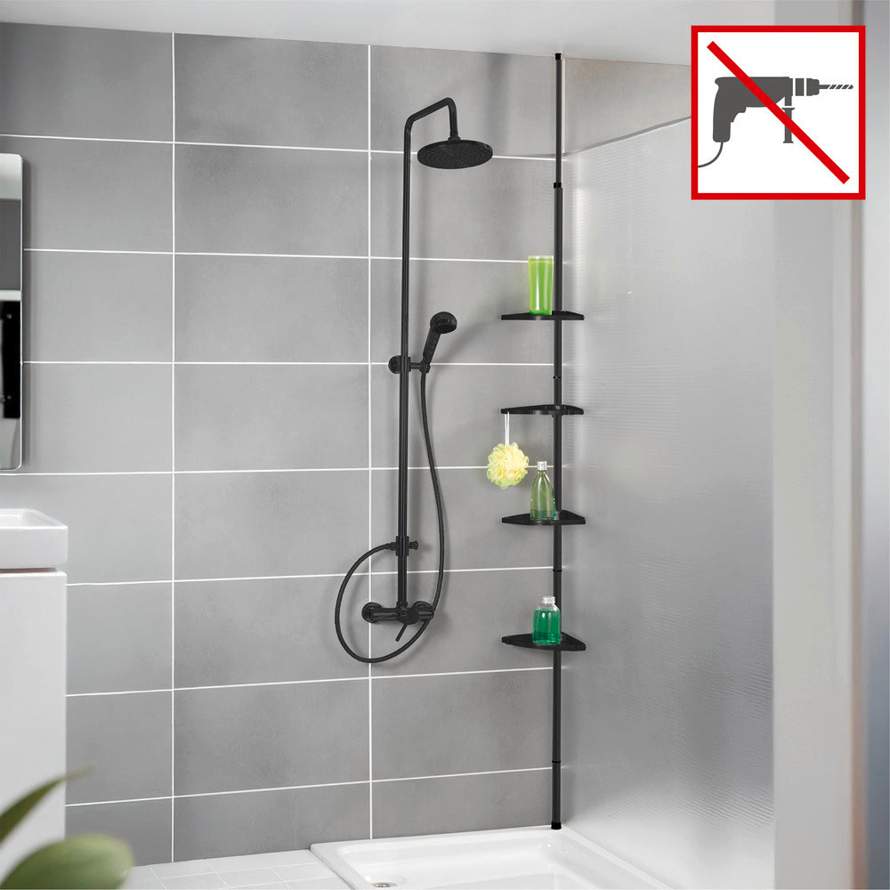 Teleskop dusj-hjørnehylle aluminium svart 78-275 cm - Wenko bakside