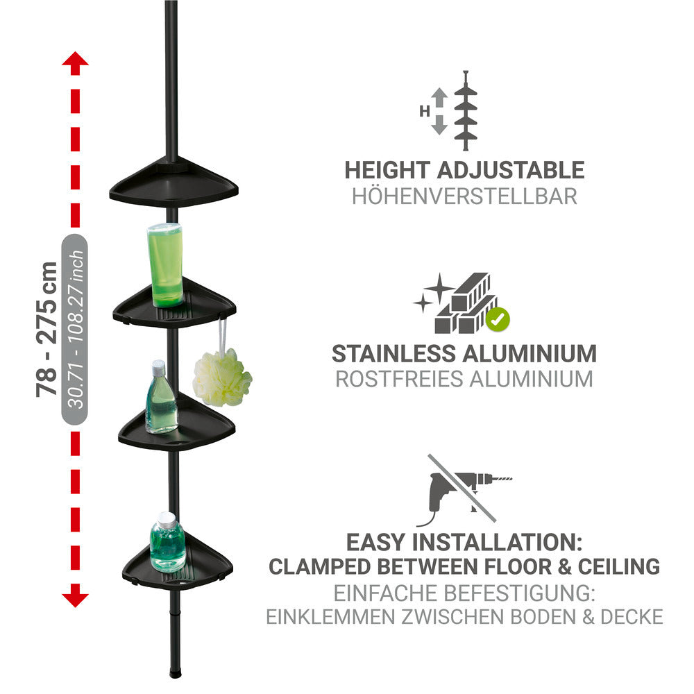 Montert Teleskop dusj-hjørnehylle aluminium svart 78-275 cm - Wenko i dusjen