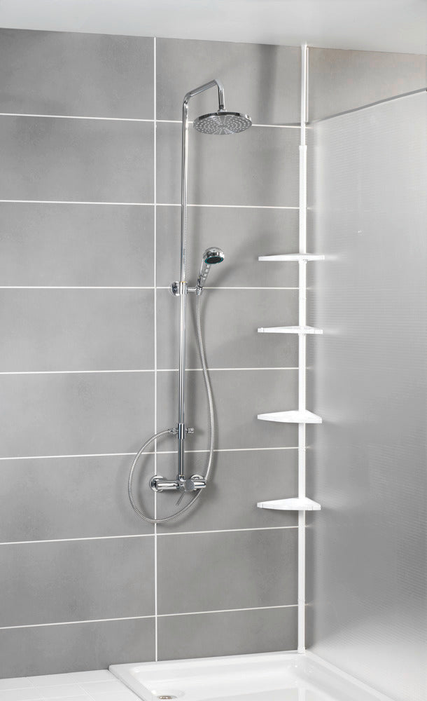 Teleskop dusjhjørnehylle compact hvit aluminium sideprofil