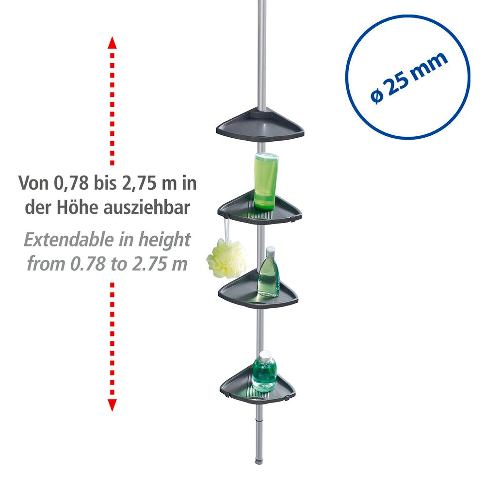 Baksiden av Teleskop dusjhylle Compact sølv aluminium med 4 hyller