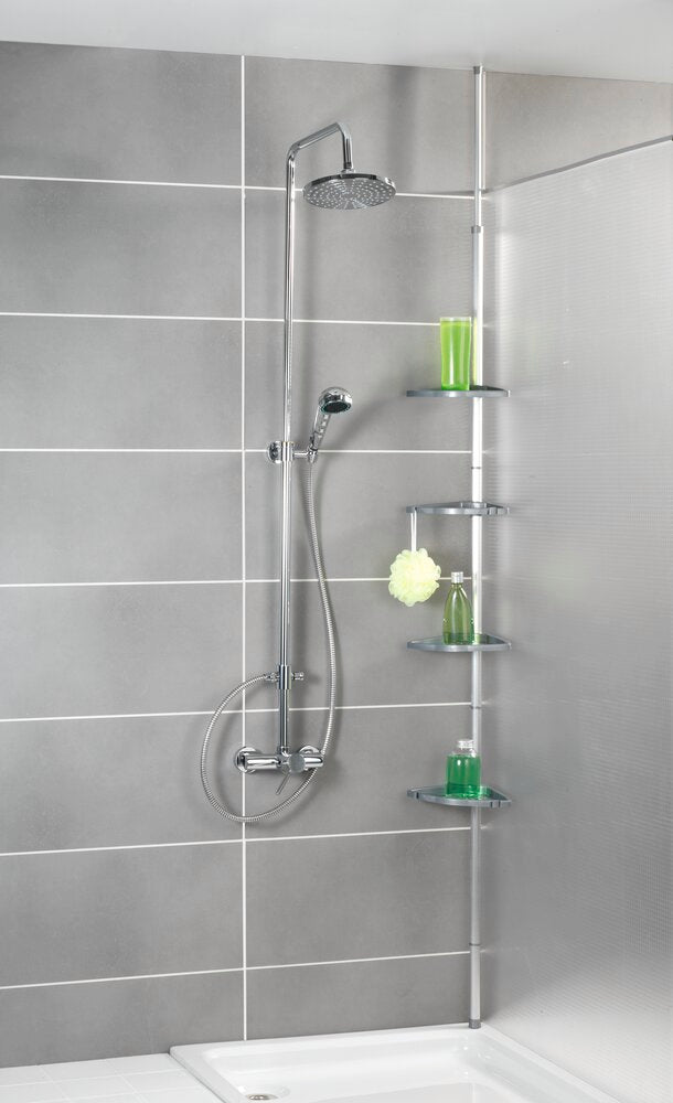 Teleskop dusjhylle Compact sølv aluminium med 4 hyller nærbilde av materialet