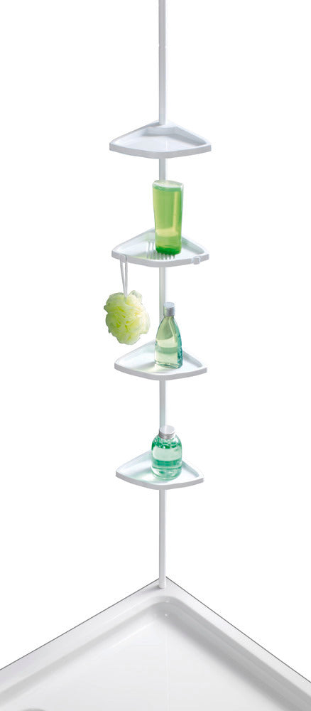 Teleskop dusjhylle Easy hvit aluminium med 4 hyller bakside