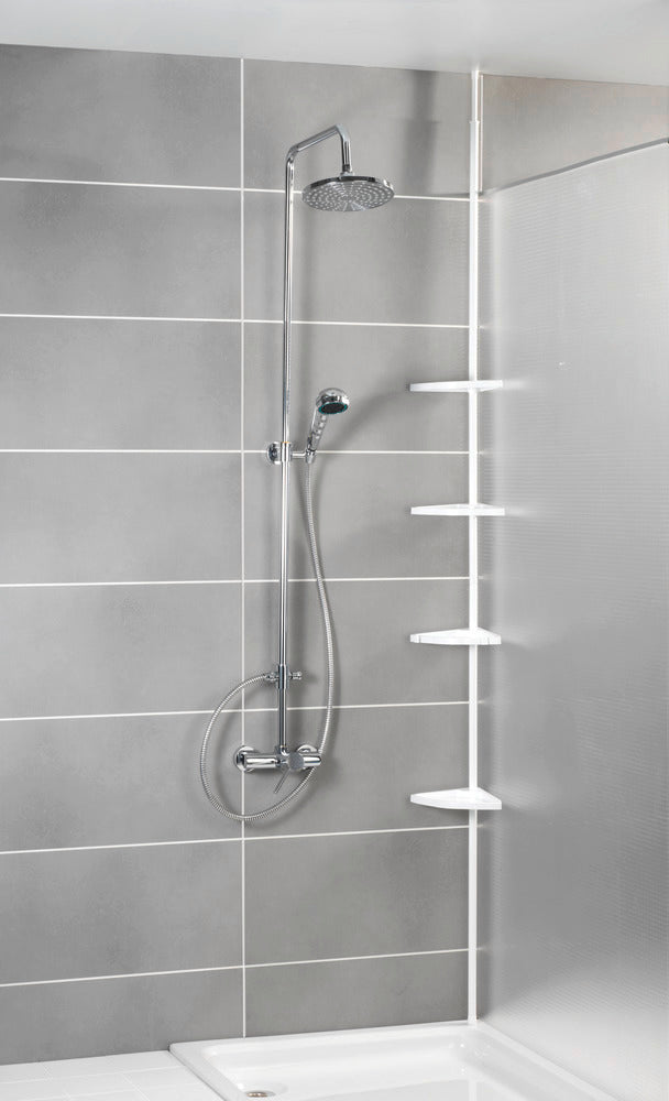 Nærbilde av teleskop dusjhylle Easy hvit aluminium med 4 hyller