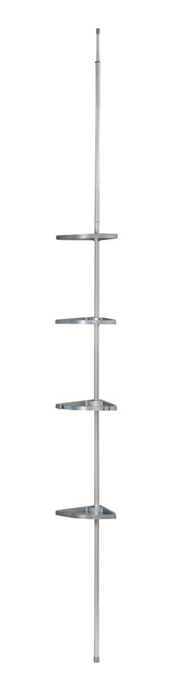 Teleskop dusjhylle Easy sølv aluminium med 4 hyller forfra