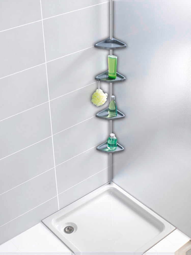 Teleskop dusjhylle Easy sølv aluminium med 4 hyller med badeartikler