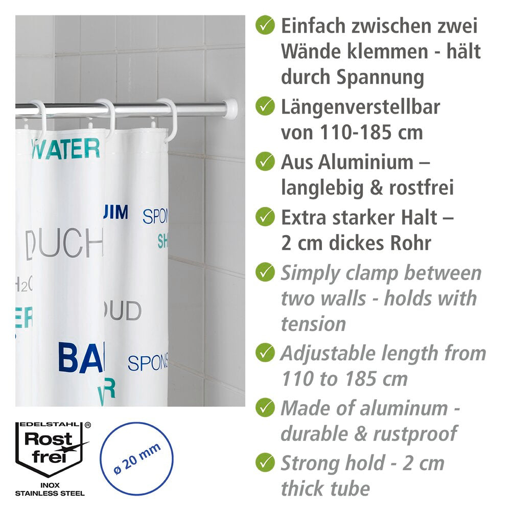 Detalj av kromfinish på Teleskop dusjstang 110-185 cm aluminium