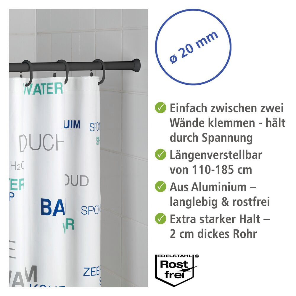 Teleskop-dusjstang svart 110-185 cm aluminium bakside