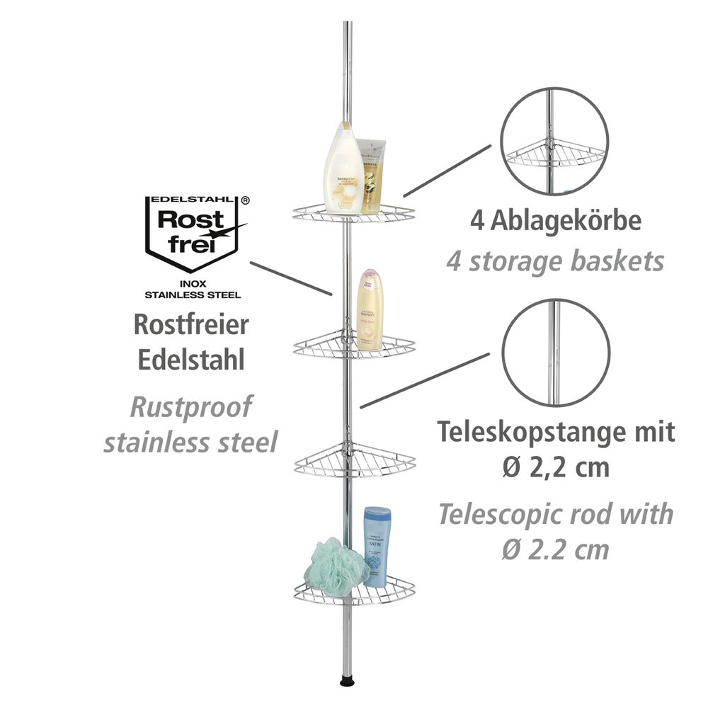 Teleskop hjørnehylle dusj 4 kurver rustfritt stål - Wenko bakside