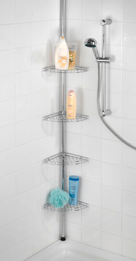 Teleskop hjørnehylle dusj 4 kurver rustfritt stål - Wenko ergonomisk design