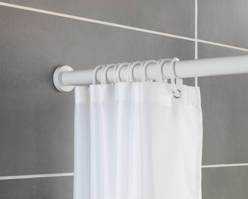 Teleskopisk dusjforhangstang 110-185 cm hvit aluminium - Wenko med forheng