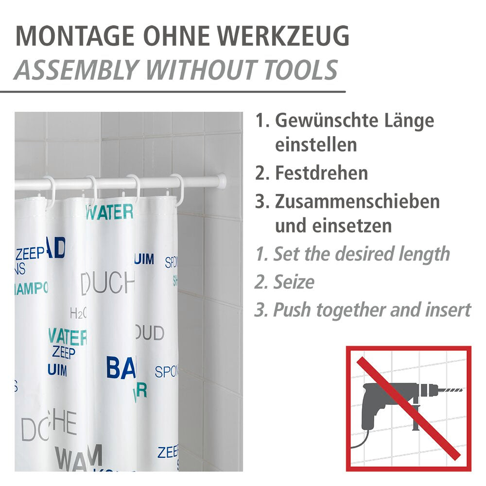 Montert teleskopisk dusjstang hvit 70-115 cm aluminium - WENKO i bad