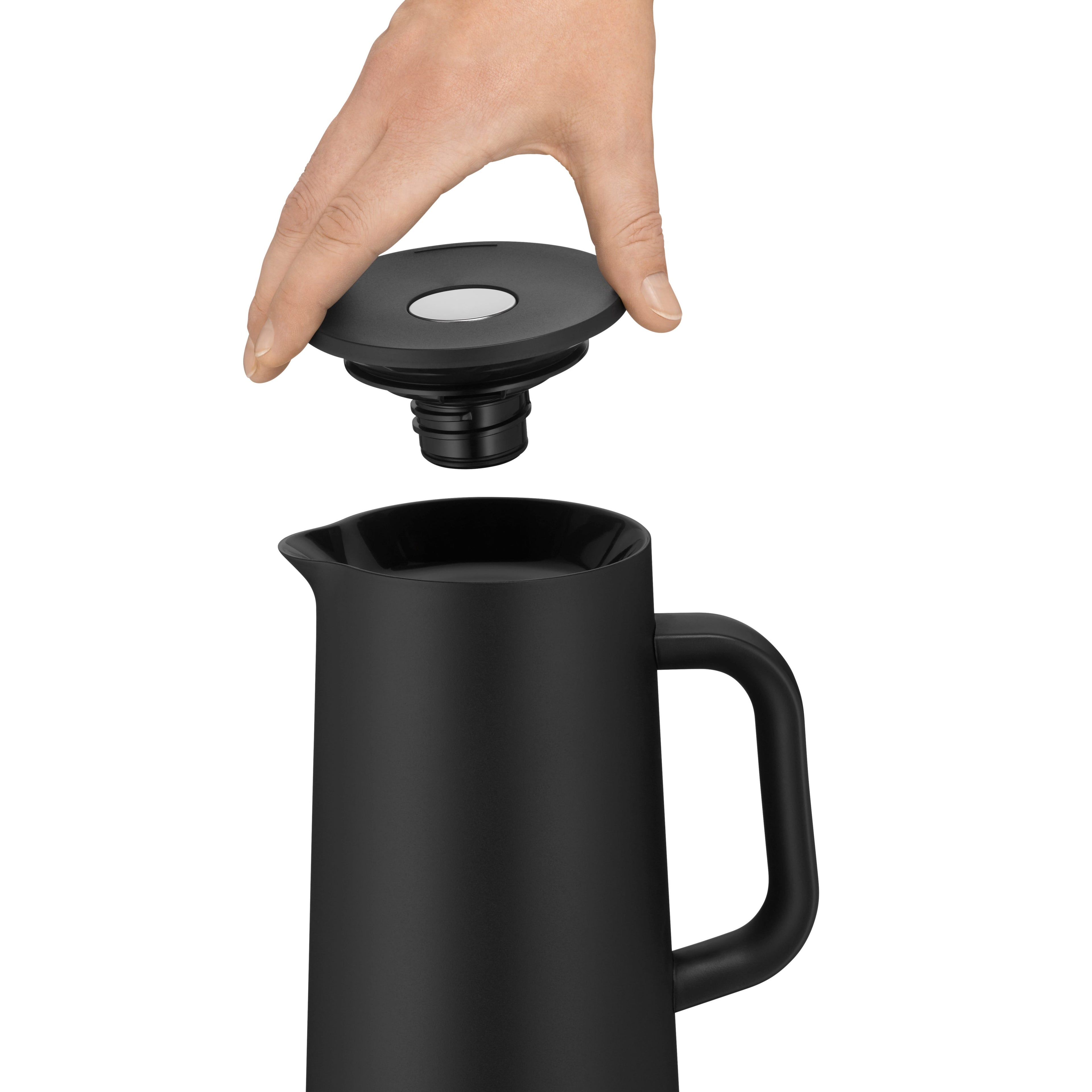 Detalj av lokk på Termokanne Impulse kaffe 1,0 L svart