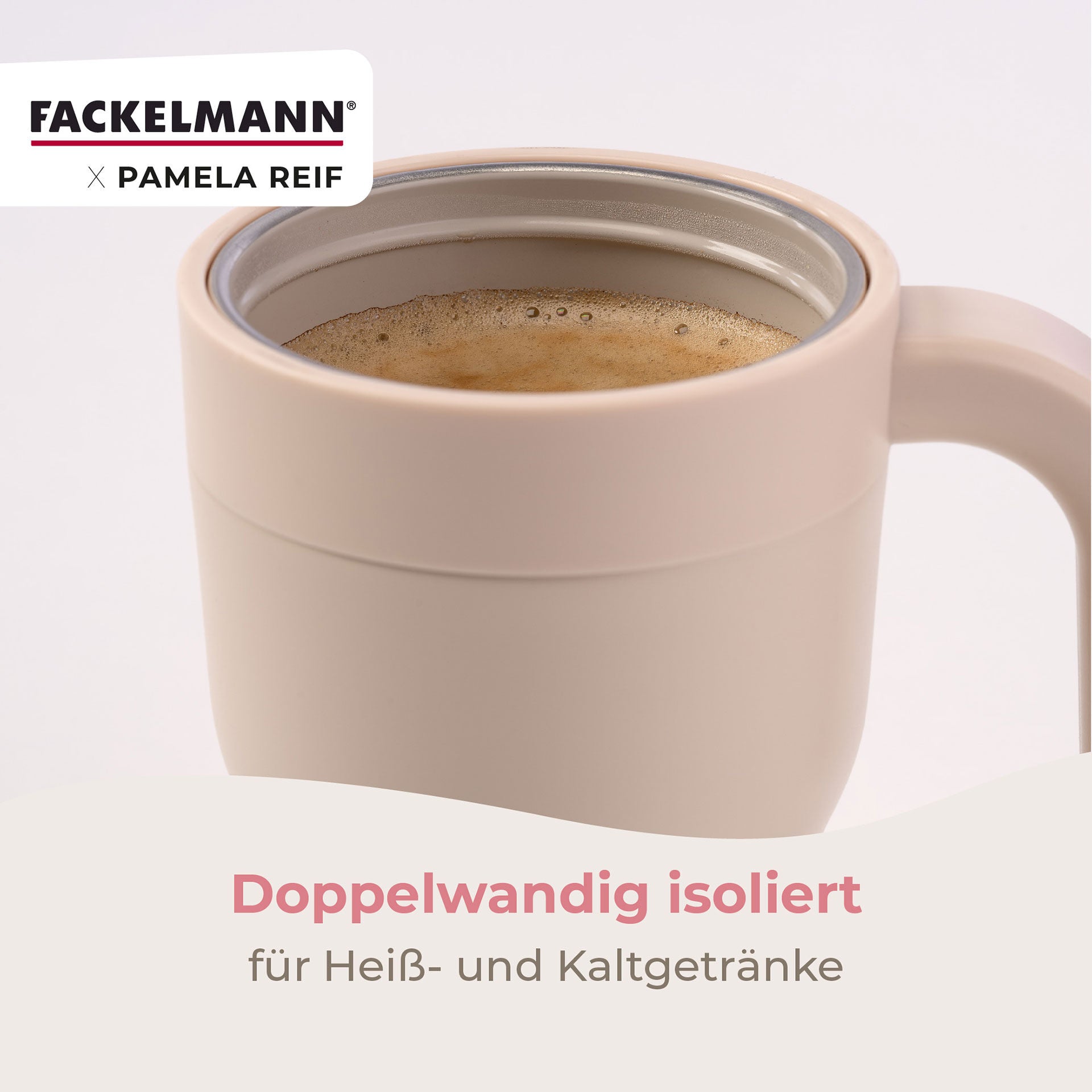 Termokopp pastellbeige rustfritt stål 420 ml med sugerør med lokk