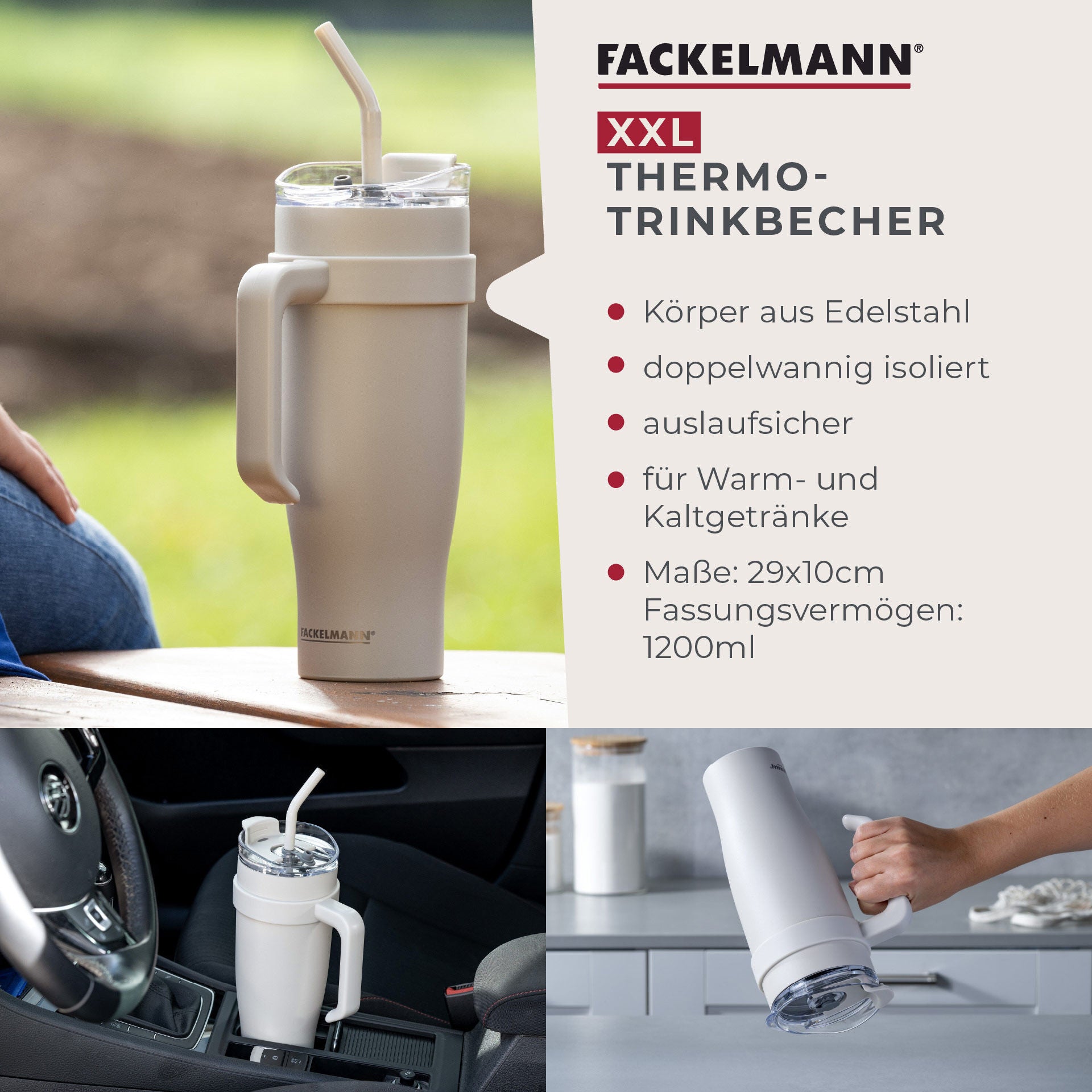 Nærbilde av silikonpakning på Termokopp rustfritt stål beige 1,2 L med sugerør - Fackelmann