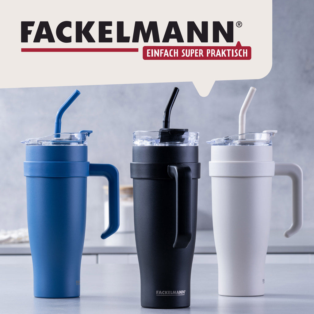 Termokopp rustfritt stål beige 1,2 L med sugerør - Fackelmann sideprofil