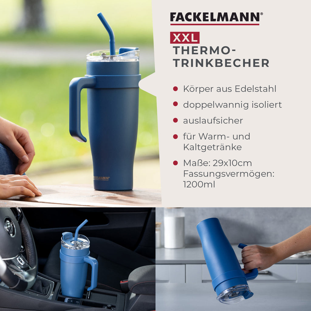Termokopp rustfritt stål blå 1,2 L med sugerør med sugerør detalj