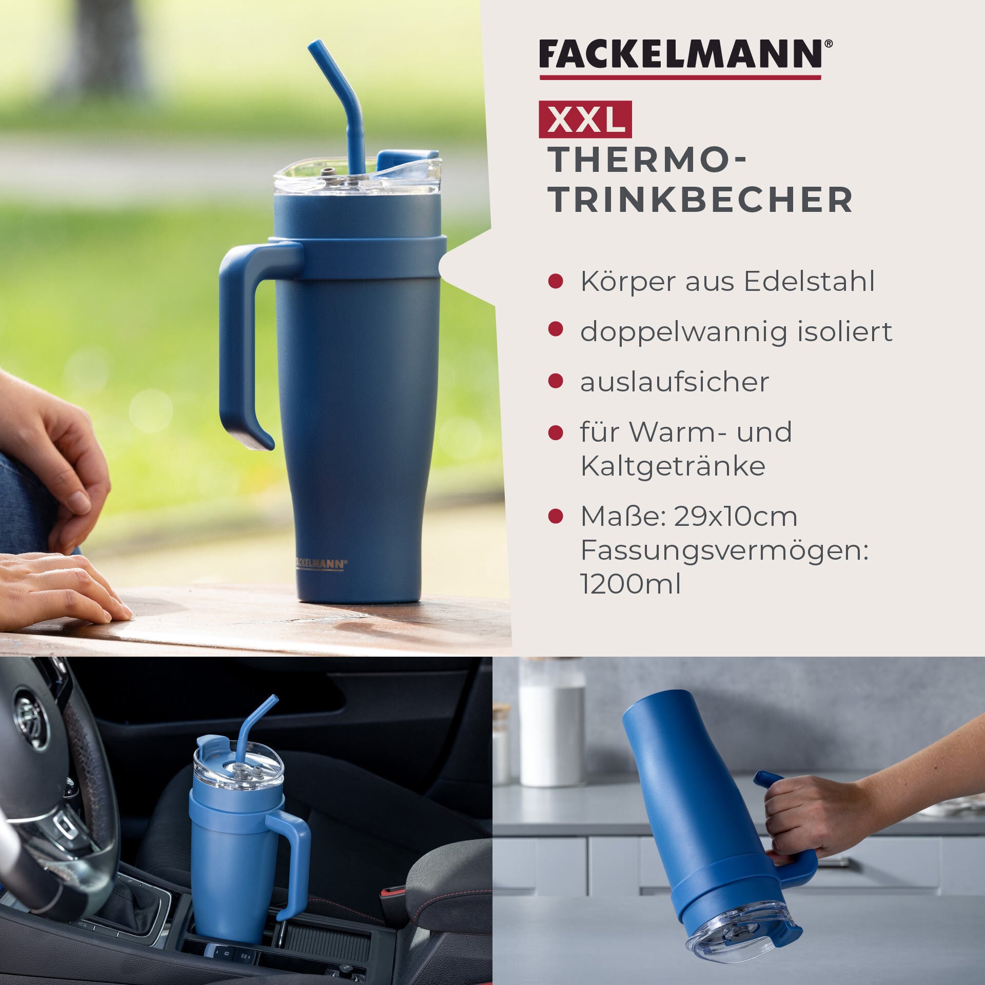 Termokopp rustfritt stål blå 1,2 L med sugerør med sugerør detalj