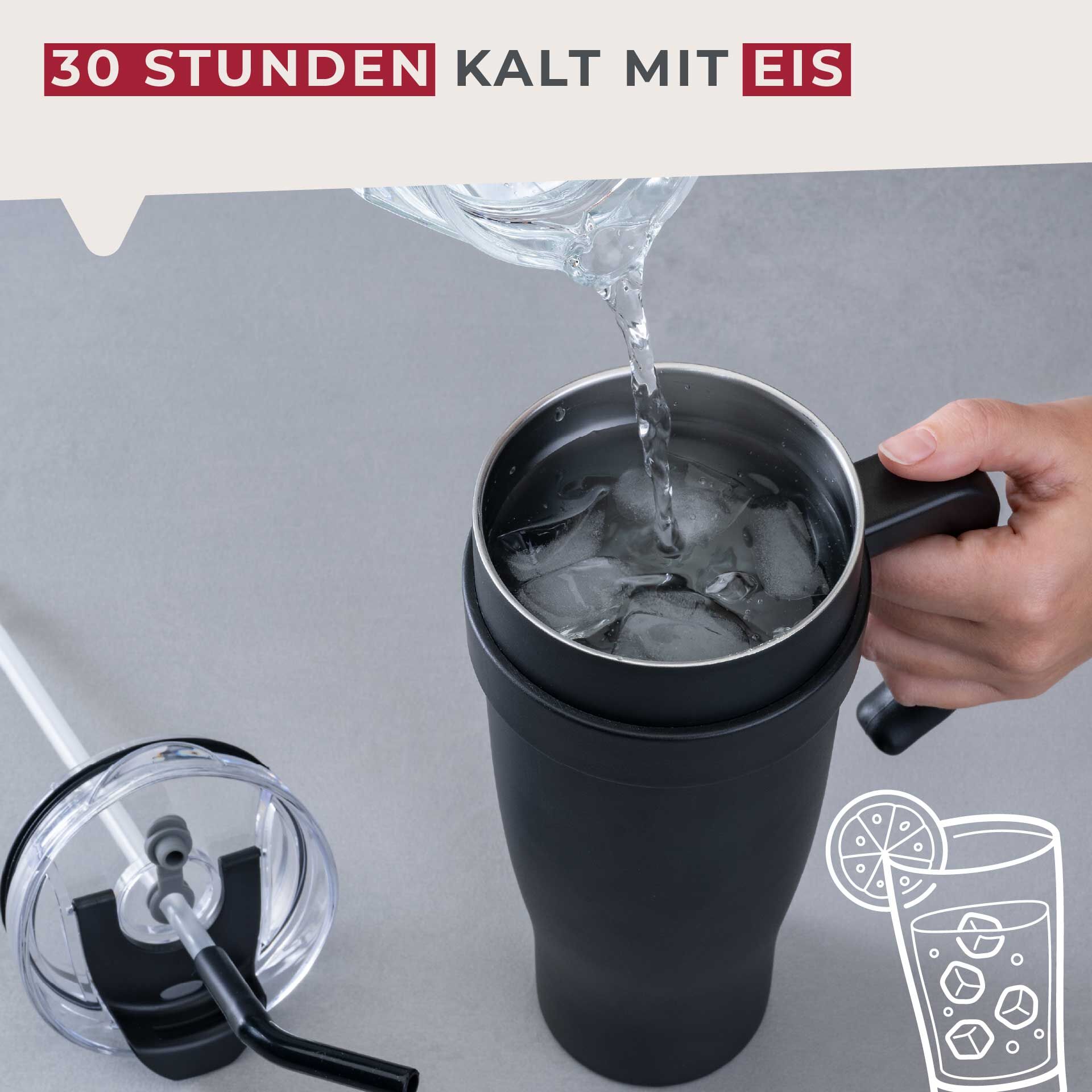 Nærbilde av sugerør på Termokopp rustfritt stål svart 1,2 L med sugerør
