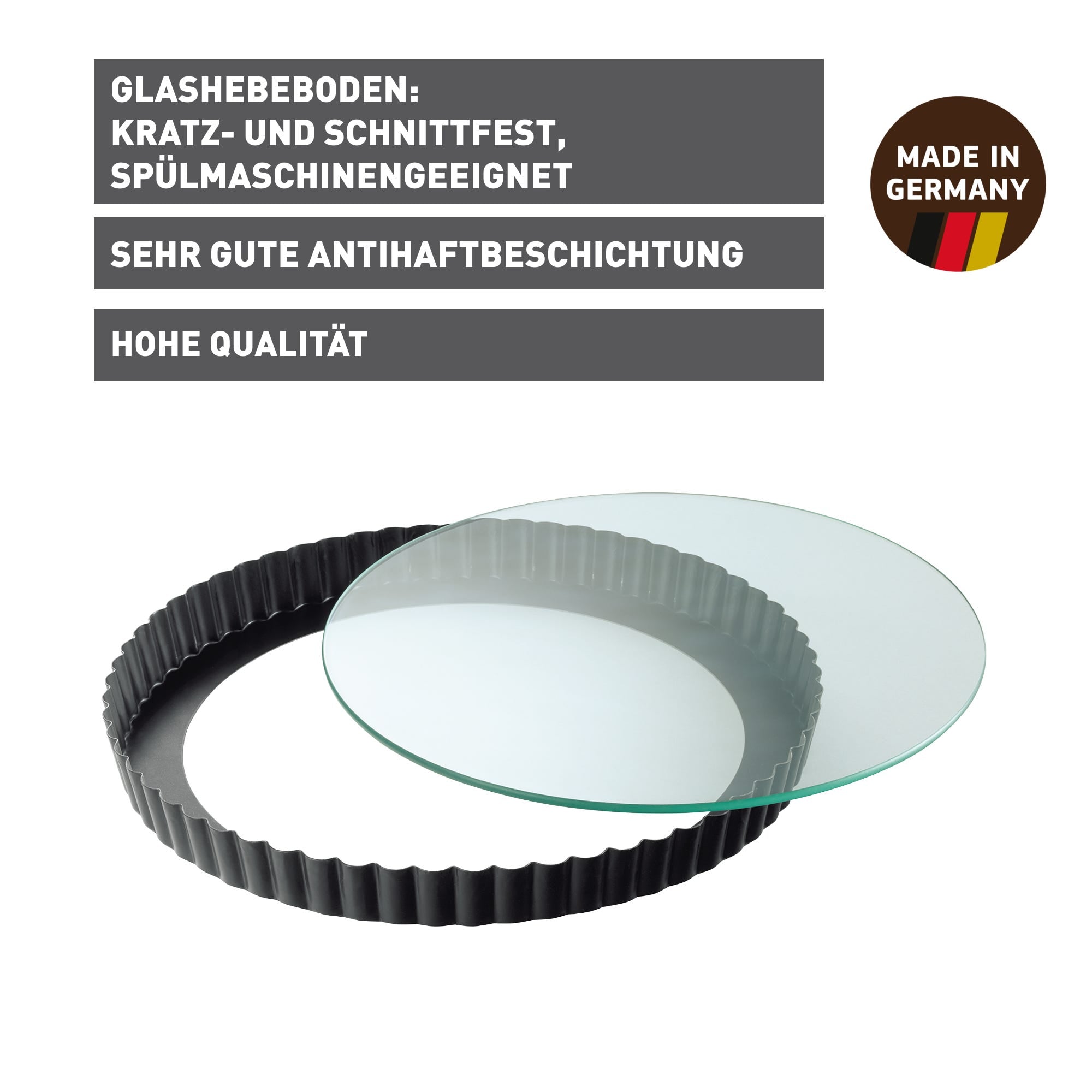 Montert Terte- og quicheform 28 cm med glasbunn non-stick - Kaiser med kake