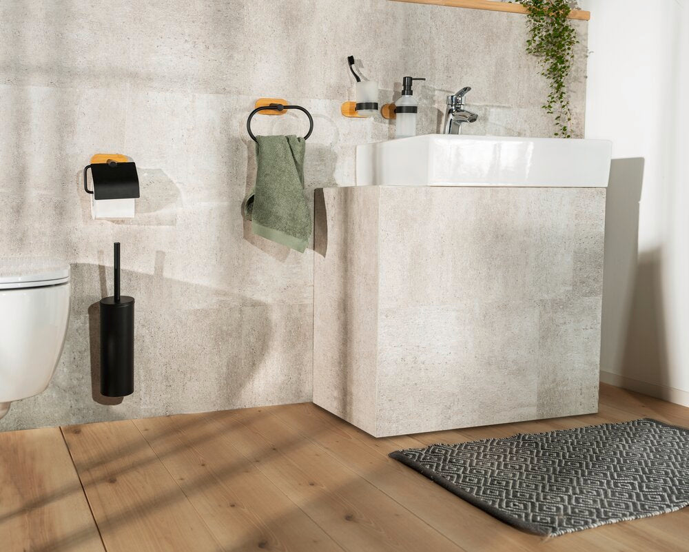 Toalettbørste med holder Orea Bamboo rustfritt stål uten boring bakside