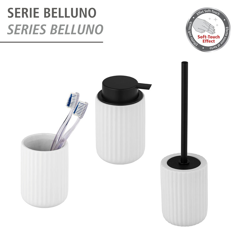 Toalettbørste med holder Belluno hvit keramikk soft-touch montert på baderom