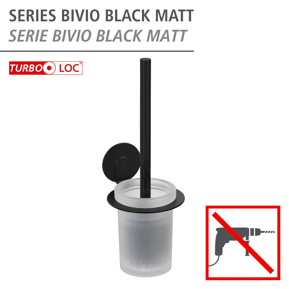 Toalettbørste med holder Bivio svart matt satinert glass bakside
