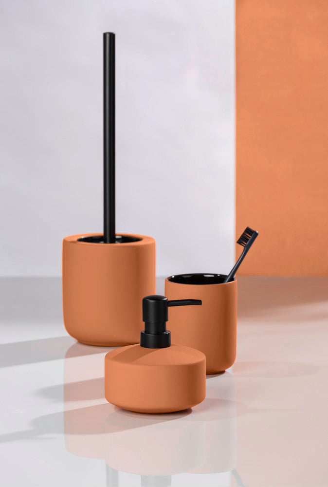 Toalettbørste med holder Avellino terracotta keramikk soft-touch side