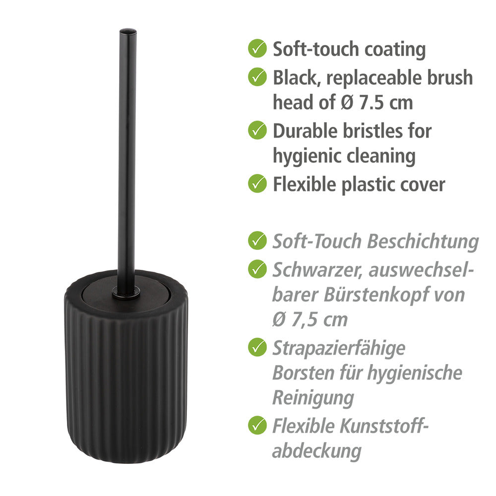 Detalj av overflaten på toalettbørste med holder Belluno svart keramikk soft-touch