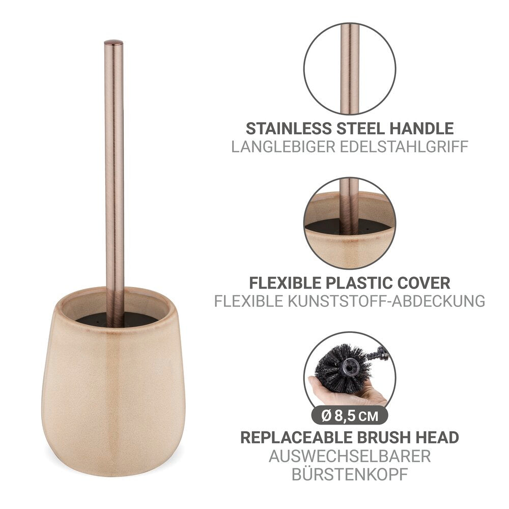 Nærbilde av keramikkholder på toalettbørste med holder keramikk beige 10,5x40 cm - Wenko