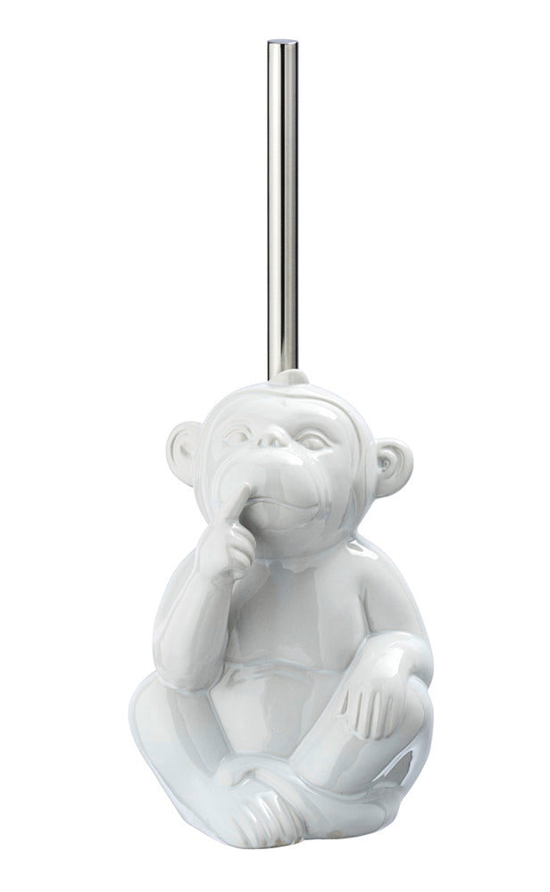 Toalettbørste med holder Monkey Quiet keramikk hvit bakside