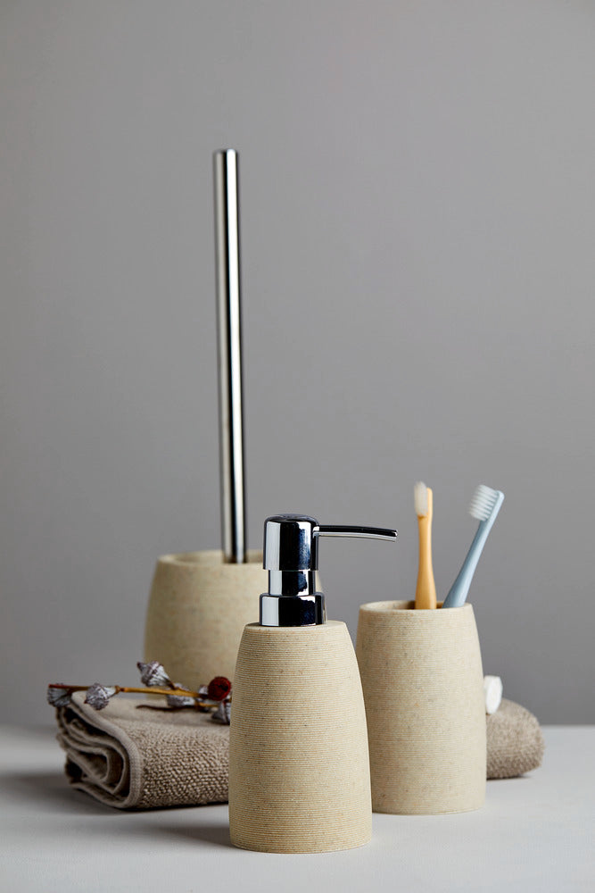 Toalettbørste med holder polyresin beige Goa sett fra toppen