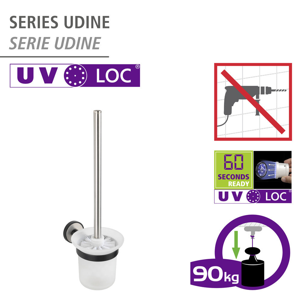 Toalettbørste med holder rustfritt stål matt UV-Loc® uten boring bakside