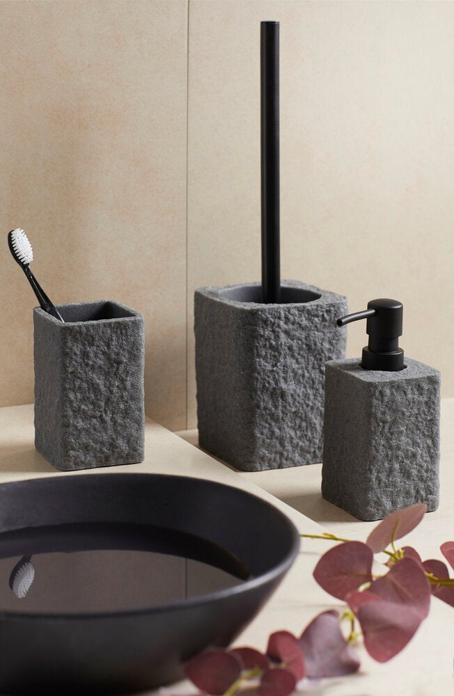 Montert toalettbørste med holder Villata grå polyresin