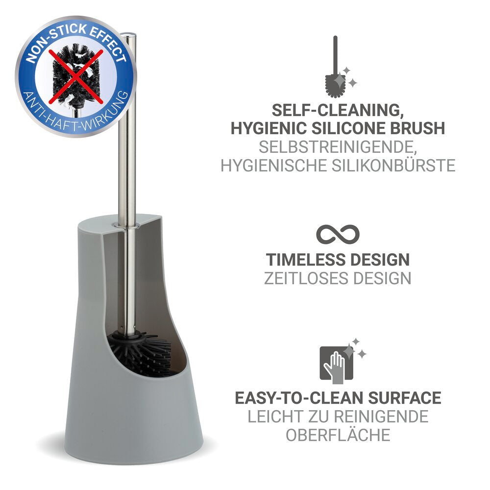 Toalettbørste med holder Arese grå plast med silikonbørste bakside