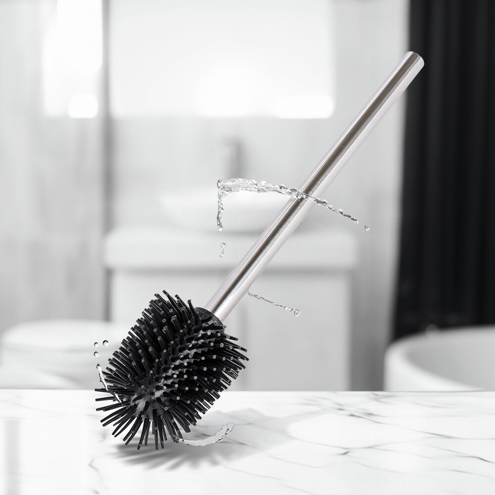 Toalettbørste med holder Arese grå plast med silikonbørste sideprofil