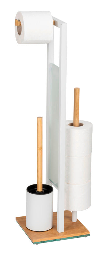 Toalettbørste med holder bambus/hvit glass 18x70x23 cm - Wenko forfra