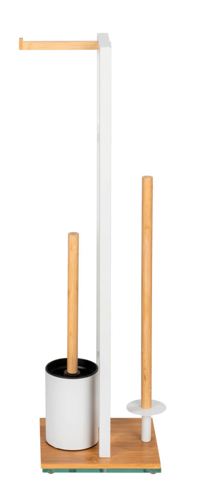 Oversikt toalettbørste med holder bambus/hvit glass 18x70x23 cm - Wenko