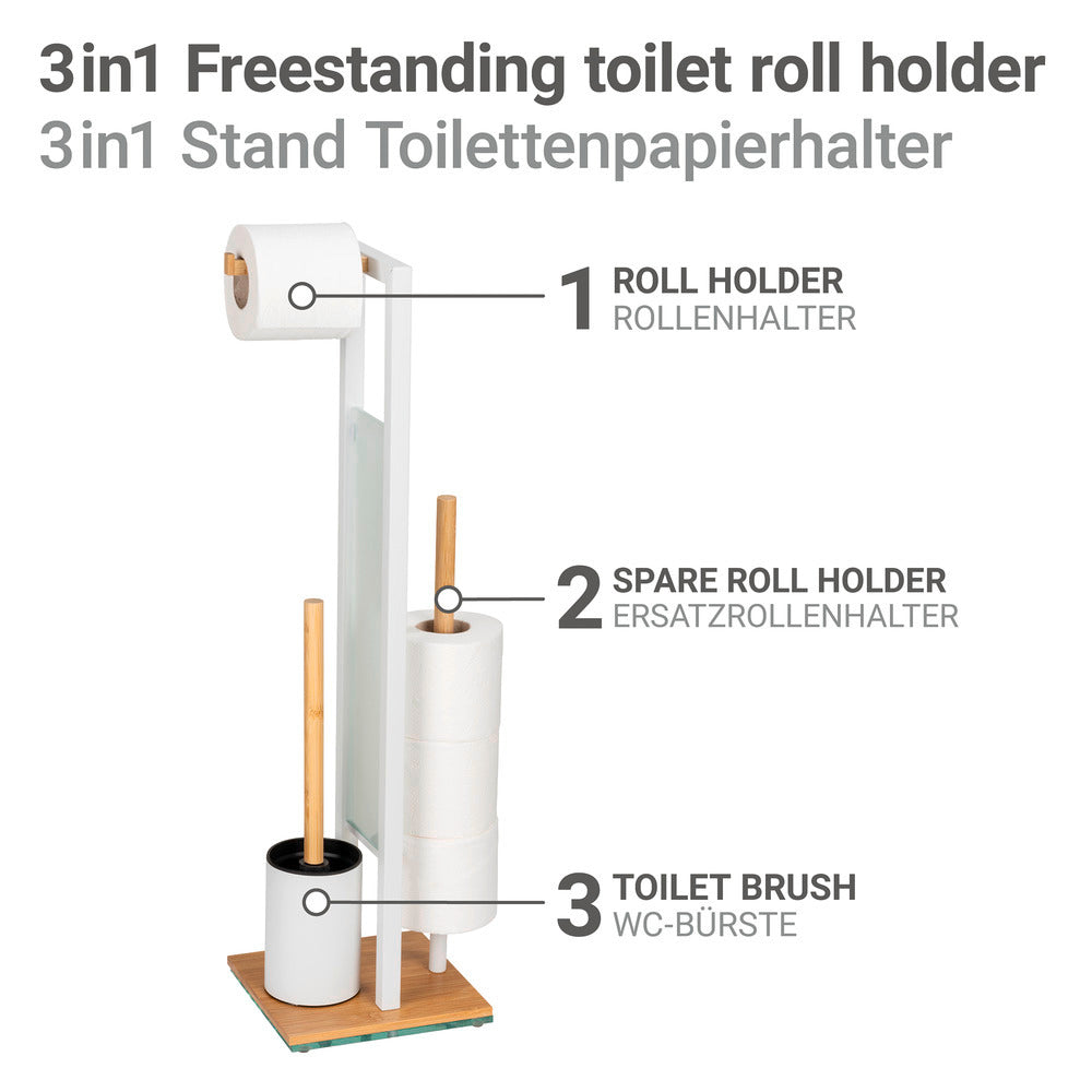 Toalettbørste med holder bambus/hvit glass 18x70x23 cm - Wenko bakside