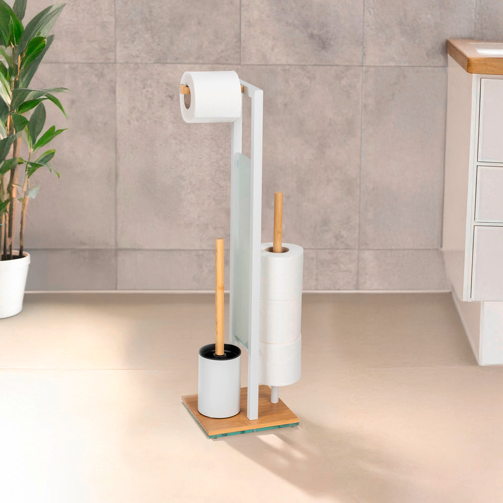 Detalj av toalettbørste med holder bambus/hvit glass 18x70x23 cm - Wenko